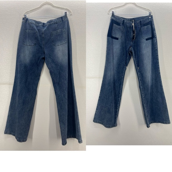 Low Rise Cargo Pants for Women Flap Pocket Y2K Wide Leg Drawstring Cargo Jeans - Picture 15 of 17